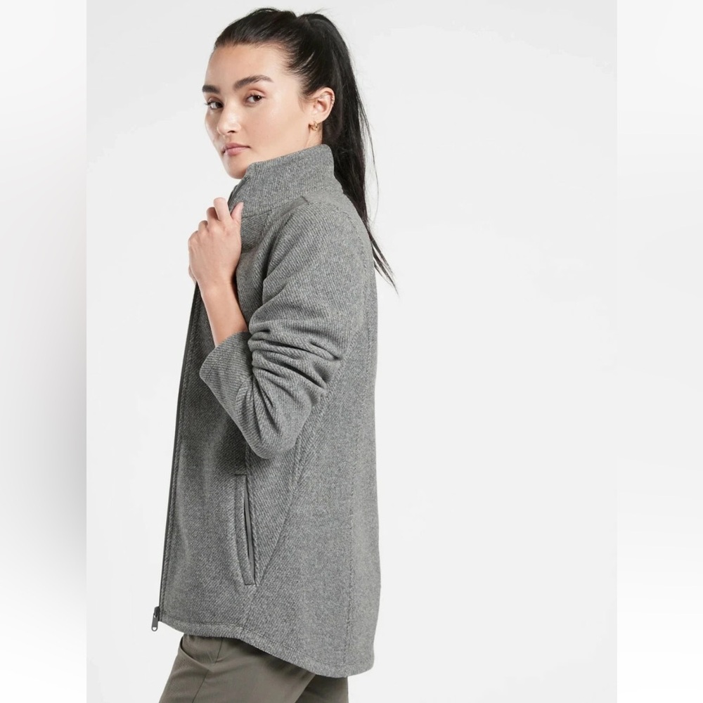 ATHLETA womens size XS Egret gray Stroll Fleece textured knit Full Zip Jacket